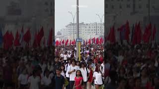 Cuban president leads pro-Palestine march in Havana.