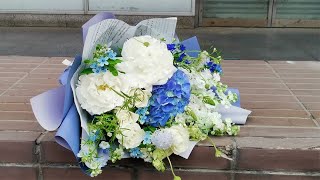 【大叔说花】花店日常花束订单/白蓝色花束/花店日常vlog