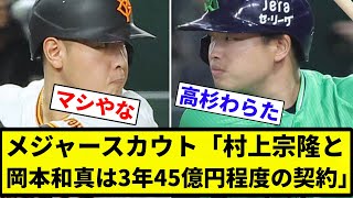 【よーやっとる】メジャースカウト「村上宗隆と岡本和真は3年45億円程度の契約」【プロ野球反応集】【プロ野球反応集】