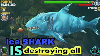 Ice Shark is destroying everything with its max upgrade| Hungry Shark Evolution @ The wolf0 😱😱😱😱