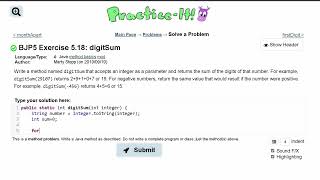 Java Practice It | Exercise 5.18: digitSum | if, else, Boolean logic, method basics, return