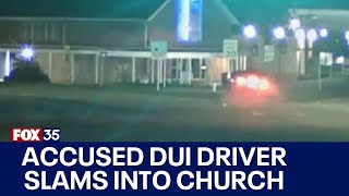 Surveillance video: Alleged drunk driver crashes into church, injuring 4