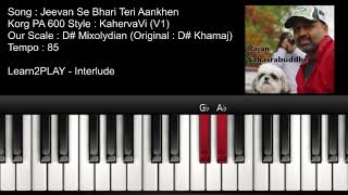 Interlude - Jeevan Se Bhari Teri Aankhen - Piano Tutorial - Slow Play - Easy Piano - Lighted Keys