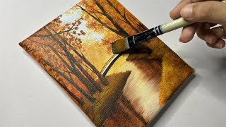 Autumn landscape painting/easy acrylic painting for beginners/#44 #acrylicpainting