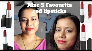 Mac top 5 red lipsticks/lip swatches/indian skin /Rubywoo/diva/russian red/Chilli/Devotedchilli