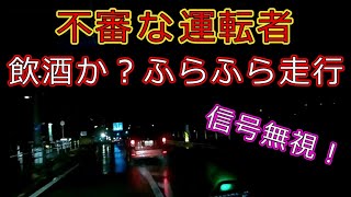 迷惑運転者たち　No.1065　不審な運転者・・飲酒か？ふらふら走行・・【トレーラー】【車載カメラ】信号無視！・・