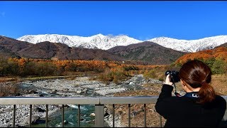 雪化粧した北アルプスが美しい晩秋の白馬山麓・4K