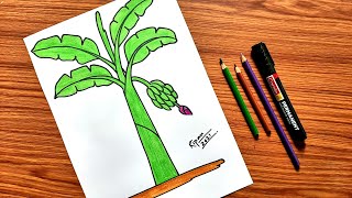 How to draw a BANANA TREE step by step | TREE drawing easy for beginners |