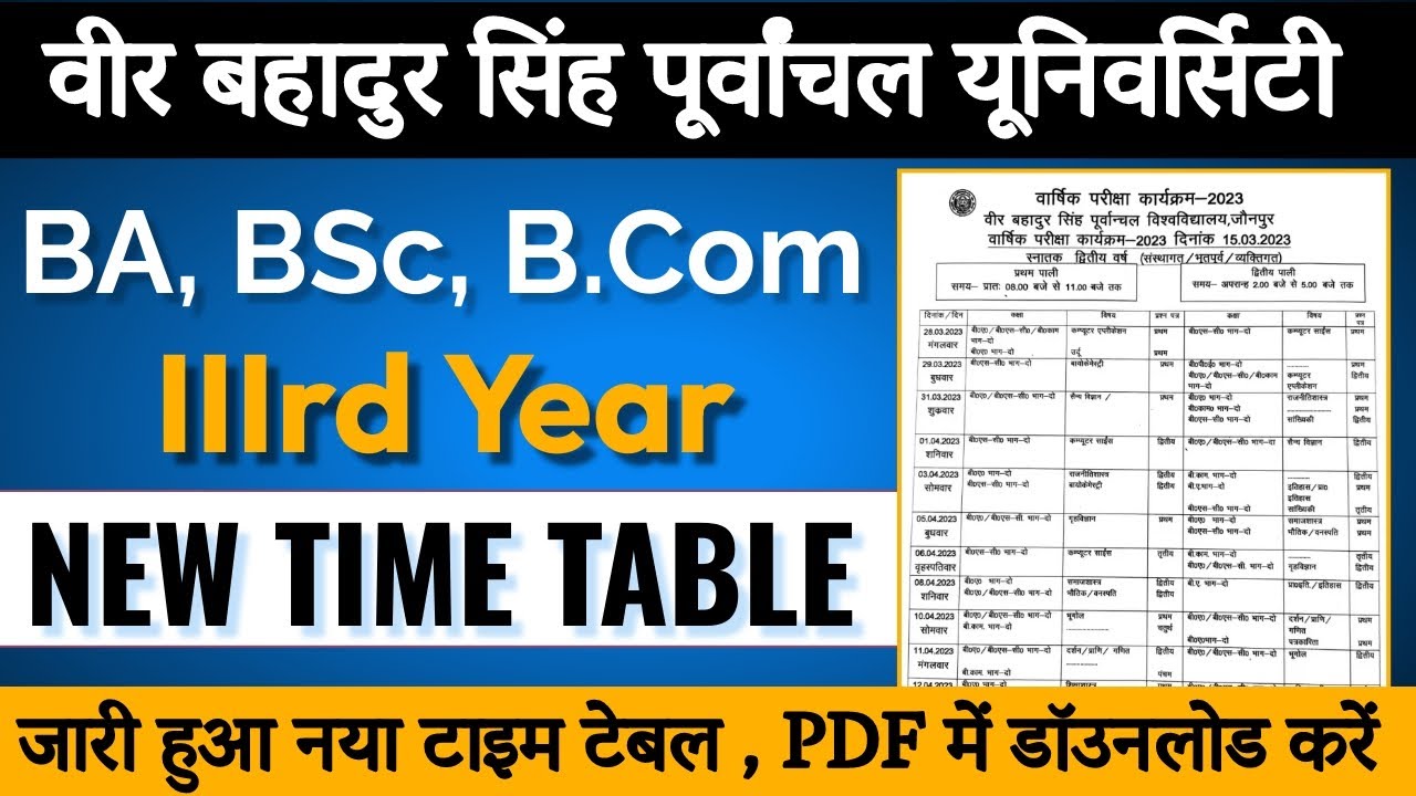 VBSPU BA, B.Sc, B.Com 3rd Year New Time Table | पूर्वांचल यूनिवर्सिटी ...