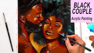 BLACK COUPLE Acrylic Painting Tutorial | Valentines Day Painting Portrait | African King & Queen