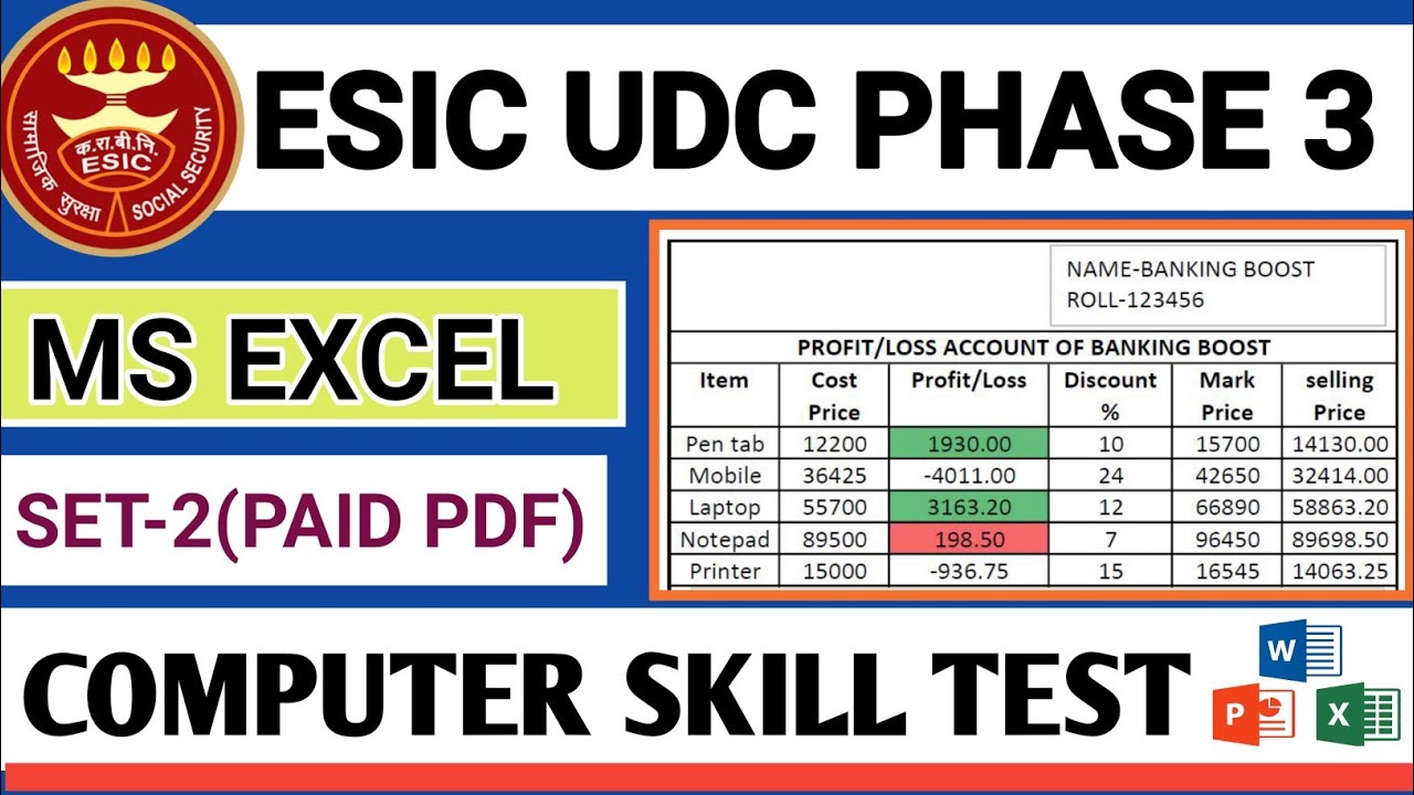 ESIC UDC Computer Skill Test 2022 | MS Excel Set-2 | Phase 3 - YouTube