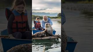 kind grandfather and granddaughter are helping seal otter to remove barnacles from his body!