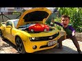 Mr. Joe on Chevrolet Camaro found Toy Car Ferrari 488 under Hood & Started Funny Race for Kids