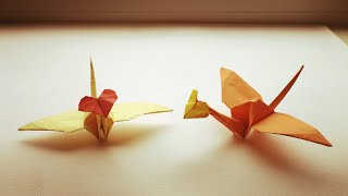 Heart Crane Origami | DIY Heart Crane for Valentine Days | 愛心千紙鶴折紙 | 鶴の折り方 折り紙 ハート | 折り紙 ハート鶴