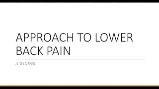 An Approach to Lower Back Pain