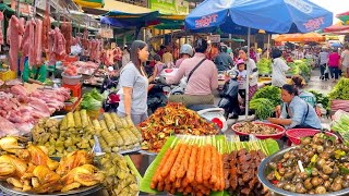 Cambodian street food at ChukMeas Market Phnom Penh - Delicious Khmer food, Fruit, beef, Pork & More