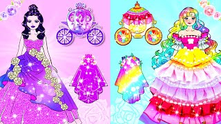 Paper Dolls Dress Up - Rainbow Bride VS Purple Bride Transformation - Barbie Wedding Handmade