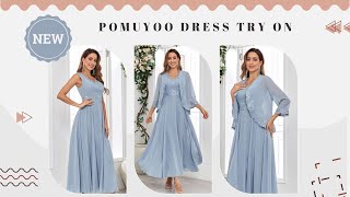 POMUYOO | Enchanting V Neck Two Pieces Appliques Maxi Chiffon Mother Of The Bride Dresses