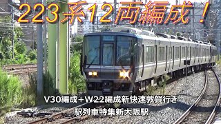 223系12両編成！V30編成+W22編成新快速敦賀行き　駅列車特集　JR京都線　新大阪駅　その51