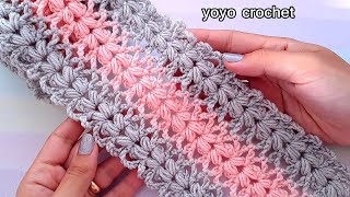 كروشية كوفية رائعة !! مبسطة  !! مختصرة !!  A wonderful, brief, simple crochet scarf