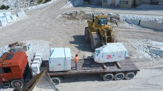 Caterpillar 988B Wheel Loader Loading Marble Blocks On Trucks - Birros Marble Quarries Aerial View