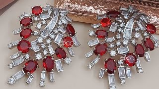Latest Design CZ Diamond Stone Earrings, American Diamond Choker @zingrow #zingrow #choker #earrings