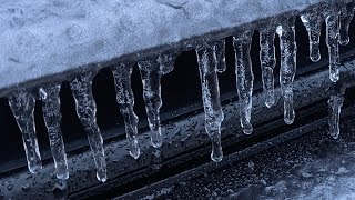 RELAXING ASMR/ SATISFYING SOUNDS OF MELTING ICE \u0026 ICICLES  #ice #icicles #nature #icestorm