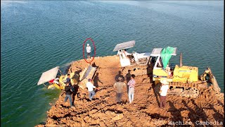 Incredible Overloaded Bulldozer Stuck Failed to Water Recovery By Double Dozer \u0026 Truck Pulled Out