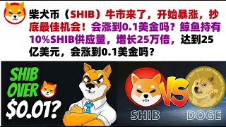 柴犬币（SHIB）牛市来了，开始暴涨，抄底最佳机会！会涨到0.1美金吗？鲸鱼持有10%SHIB供应量，增长25万倍，达到25亿美元，会涨到0.1美金吗？#shib币#柴犬币#屎币行情分析