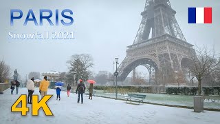 Paris Snowfall 2021 - Walking tour  Around Eiffel Tower
