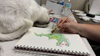 Lofi ASMR Relaxing Painting and Whispers 🎄🐊Paper Sounds, Whispers, Tapping, and Cats!