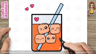 How To Draw A Cute Juice Glass Watermelon Drink For Kids Step By Step