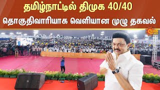 Tamil Nadu | தமிழ்நாட்டில் திமுக 40/40!  தொகுதிவாரியாக வெளியான முழு தகவல் | DMK | Sun News