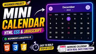 Build Mini Calendar using HTML CSS & JavaScript 🚀 | Beginner Project