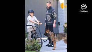 Ben Affleck and his son together with the family dog having good time