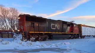 RARE! CN 5633 Long Hood Forward Leading CN 533 Across Parker Avenue on the Letellier Sub (2/18/2014)