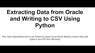 Extracting Data from Oracle and Writing to CSV Using Python #python #pythonforbeginners #csv