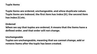 Python Tuples || Tuple items - Ordered, Unchangeable and Allows Duplicate values