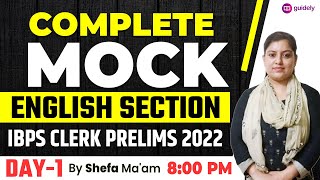 IBPS CLERK PRELIMS 2022 | Complete Mock | English Important Questions By Shefa Ma'am #Day -1