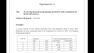 Exp. No:- 6 To develop dynamic programming method for unit commitment by MATLAB software