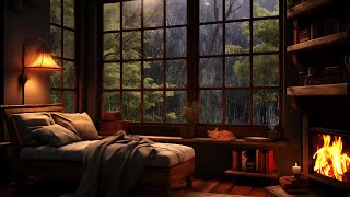Rain Sounds and Crackling Fireplace in a Cozy Room - Cozy Ambience for Sleep, Study, Relax