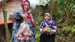 Chicken recipe village style | cooking chicken barbecue on a rainy day | iran village life vlog