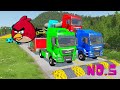 Double Flatbed Trailer Truck vs Speedbumps Train vs Cars | Tractor vs Train Beamng.Drive 005