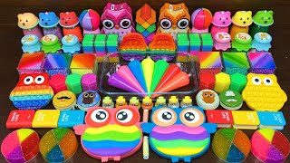 Series #23 Satisfying OWL RAINBOW Slime!!! Mixing Random Things into GLOSSY Slime