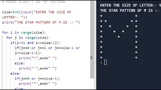PYTHON PATTERN PROGRAM || PRINT STAR(*) IN LETTER ' M ' PATTERN