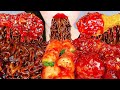 ASMR SPICY CHICKEN, BLACK BEAN NOODLES 양념치킨, 짜장라면, 총각김치 KOREAN RADISH KIMCHI EATING SOUNDS MUKBANG먹방