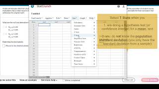 Hypothesis Test for one Mean (with Summary Stats) using Statcrunch
