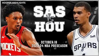 Houston Rockets vs San Antonio Spurs Full Game Highlights | Oct 18 | 2023-24 NBA Preseason