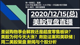 美股直播12/15(总) 圣诞购物季会解救还是超度零售板块？美股为何今天大涨？救助法案和美联储 |周二美股复盘 新闻与个股分析