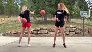 Hull Sisters from STANFORD WOMEN'S BASKETBALL lead a partner passing warmup for kids @ home!